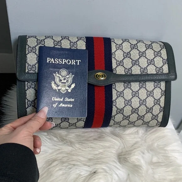 Authentic and vintage navy blue Gucci Ophidia Sherry Line XL clutch - Picture 17 of 17